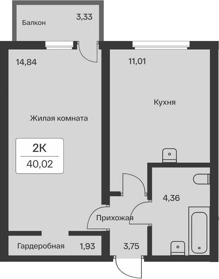 1-комнатная квартира 40.02 м², 7/12 эт., ЖК «Расцветай в Янино»